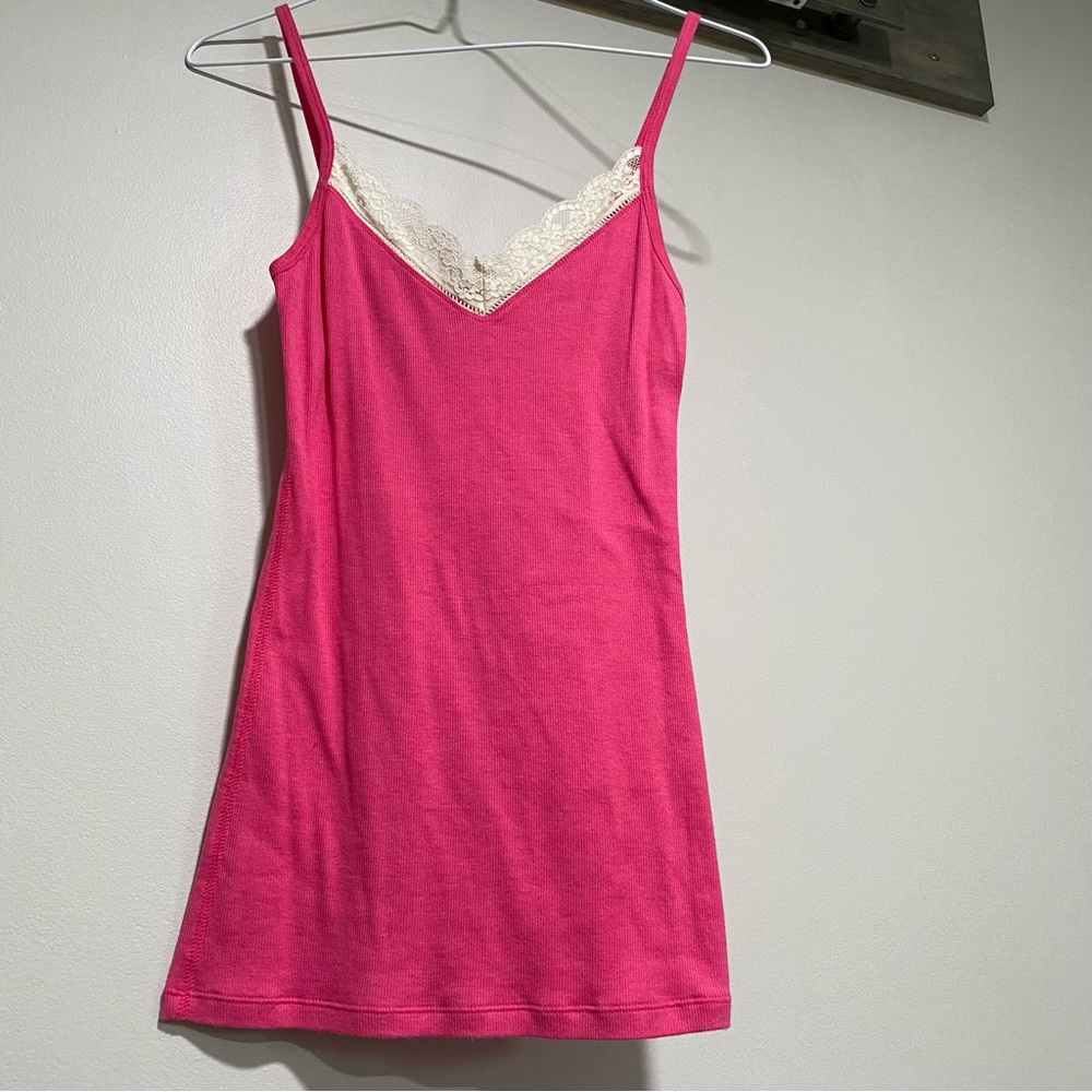 Pink cami lace tank y2k hot pink